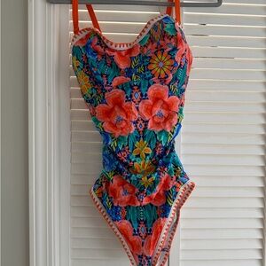 Figleaves 32G Floral One-Piece Swimsuit - Coral & Blue